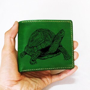 Turtle Sketch Leather Wallet: Animal Pattern, RFID Blocking