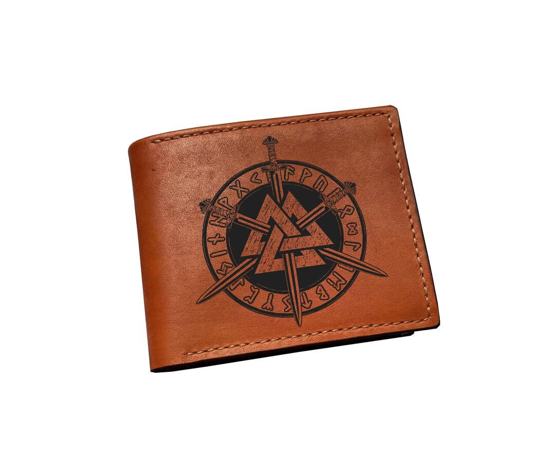 Picture of Viking Valknut Leather Wallet: Scandinavian Style, Handmade - Etsy UK