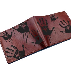 Cartera de cuero personalizada para hombre, diseño de mano ensangrentada, regalo de terror para hombre, regalo de Halloween para hombre, idea de regalo para novio, esposo, padre.