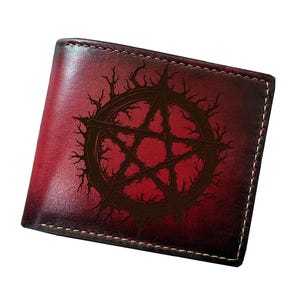 Carteira de couro com estrela de pentagrama, carteira dobrável feita à mão, presente de couro personalizado para ele, presente de pentagrama, presente para pai, marido, namorado