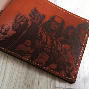 Personalized Starwars main characters leather handmade men wallet, Starwars gift, anniversary men present, Father's Day gifts 2021 image 3