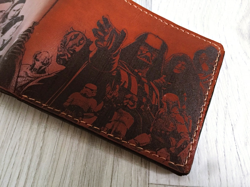 Personalized Starwars main characters leather handmade men wallet, Starwars gift, anniversary men present, Father's Day gifts 2021 image 3