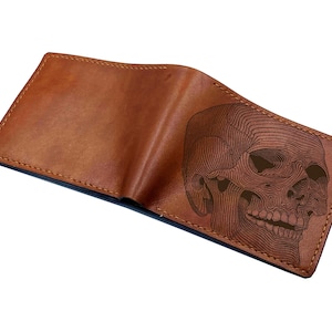 Cartera de cuero con grabado de calavera humana, cartera con esqueleto de terror, regalo de arte de calavera para hombres, regalo de calavera para papá, ideas de regalo de cumpleaños para niño