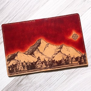 Cartera de cuero para pasaporte con diseño de montaña y cielo nocturno para hombre, funda para pasaporte, funda personalizada, accesorios de viaje, regalos para viajeros