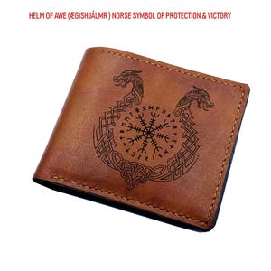 Custom Leather Bifold Wallet: Norse Viking Symbol Engraved