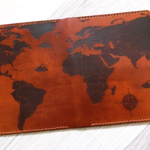 World map vintage genuine leather handmade personalized Passport wallet cover holder Travel accessories Unik4art 