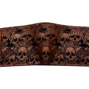 Cartera de cuero personalizada para hombre, cartera con calavera, regalo de terror para hombre, idea de regalo de Halloween para hombre, cartera para hombre con bloqueo RFID estilo terror
