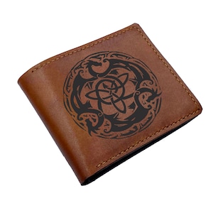 Símbolos de animales de ruinas nórdicas personalizados, billetera de cuero para hombre, billetera con dibujo celta vikingo, regalo para hombres, billetera para él, aniversario de cuero