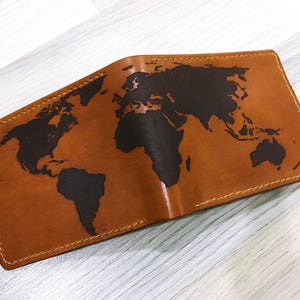 Weltkarte Personalisieren Männer Leder Brieftasche, RFID-blockierende Brieftasche, kundenspezifische Freundgeschenke, Geburtstagsgeschenk für Männer, Weihnachtsgeschenkideen für Männer