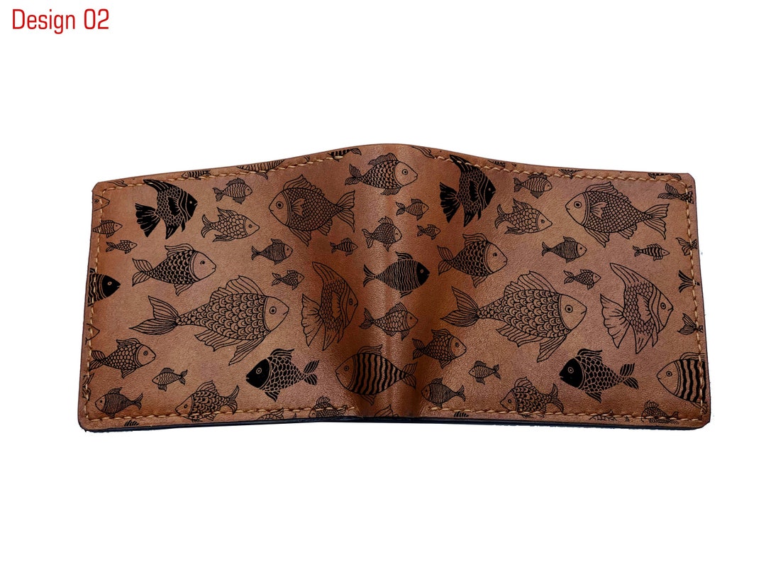 Custom Leather Bifold Men's Wallet, Fish Hand Drawn Pattern Wallet ...
