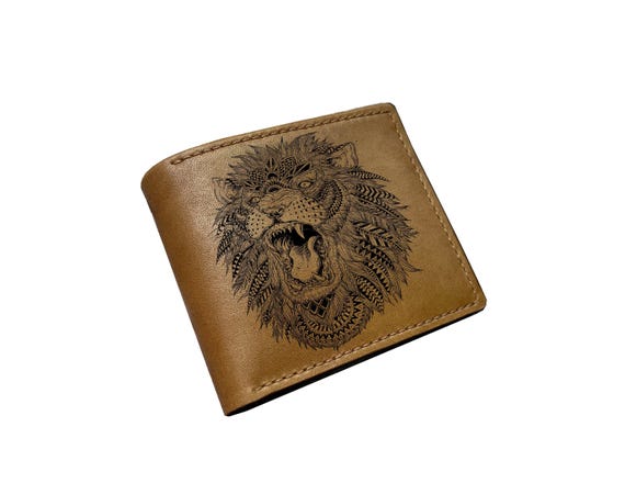 Personalized Leather Lion Wallet: Handmade Ethnic Animal Art - Etsy