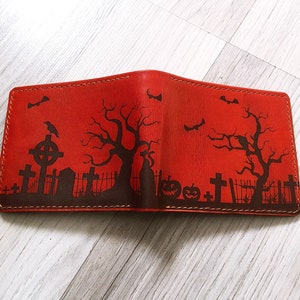 Regalos de Halloween personalizados para hombres, billetera de cuero para hombres, billetera personalizada Ghost House para hombres, ideas de regalos de Halloween, regalo especial para novio