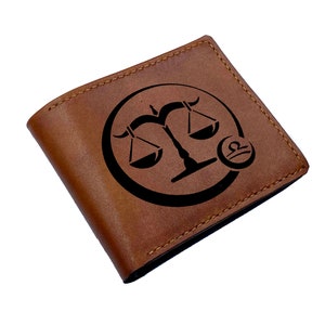 Cartera de cuero genuino para hombre, cartera para hombre con diseño del zodíaco, regalo para hombre con constelación de signos del zodíaco, regalo especial para él, regalos para padre, esposo y novio.