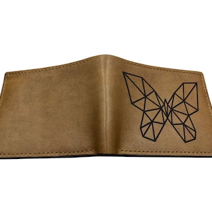 Schmetterling Polygon Kunst zeichnen, Tiermuster Leder Geldbörse, maßgeschneiderte Geldbörse für Papa, Geschenk für ihn, Geschenkideen für Tierliebhaber