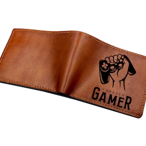 Cartera para hombre con diseño gráfico de Game Life, regalo de cuero personalizado para gamer, billetera para gamer, ideas de regalos de Navidad para papá, esposo, hermano, amigo