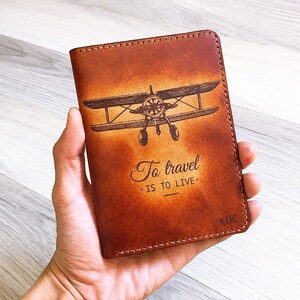 Handmade Leather Airplane Passport Wallet: Personalized Travel Gift