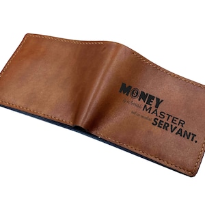 Money meaning quote men's wallet, simple personalized men's gifts, custom birthday anniversary wedding present for dad, boyfriend, husband