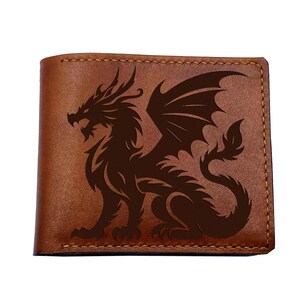 Custom dragon leather handmade wallet, mythology magical creatures gift ideas