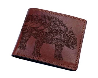Engraved Ankylosaurus Leather Wallet: Jurassic Dinosaur Gift