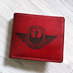 Personalized The Alliance Starbird Phoenix Rebel logo leather handmade men wallet, Starwars gifts, anniversary gifts for him, xmas gift 2020