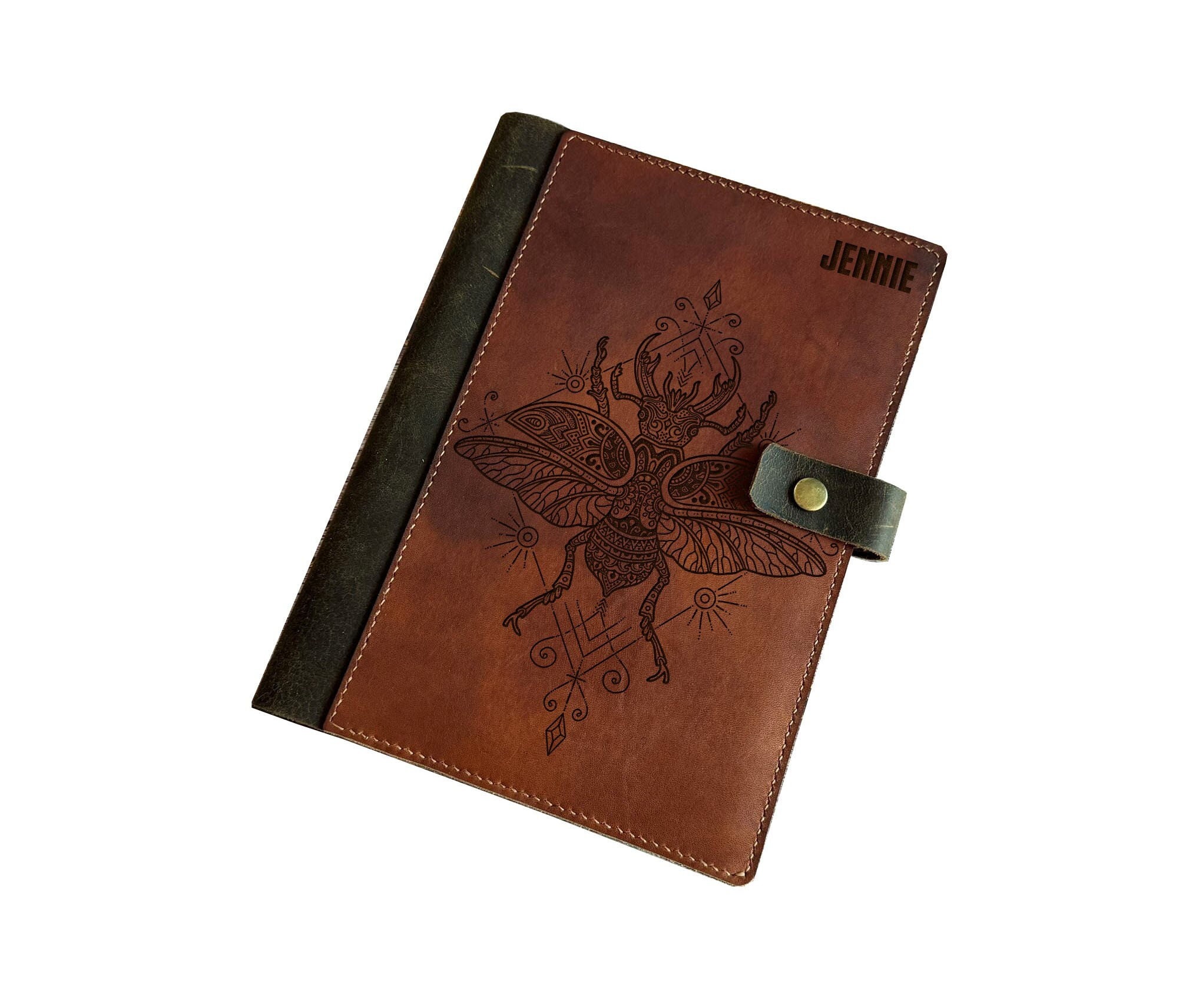 Insect leather journal cover, Stag beetle notebook, customized leather business portfolio, gift for customers, staff, handmade journal gifts