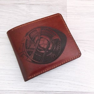 Olhos de Agamoto, Doutor Estranho, Marvel, super-herói, carteira masculina de couro feita à mão, personalizada, presente de aniversário para namorado