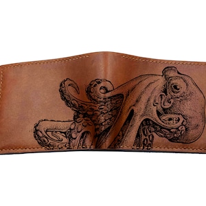 Personalisierte Leder Herren Geldbörse, Brieftasche mit Oktopus Muster, Ozean Sommer Geschenk für Ihn, Weihnachtsgeschenkidee für Männer, Geschenk für Meer-Liebhaber