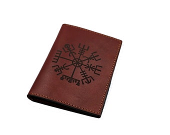 Personalisierte Wikinger Kompass Vegvisir Leder Passport Brieftasche, Passport Cover, Passport Halter, Travel Case Cover, Familienpasshalter