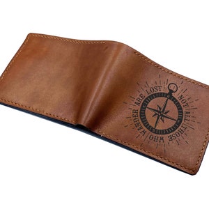 Portefeuille pour homme en cuir boussole vintage Wanderlust, cadeau de voyage pour homme, cadeau d'anniversaire en cuir pour papa, mari, frère, petit ami