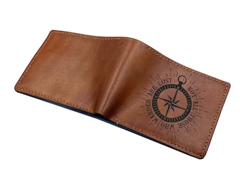 Wanderlust vintage compass leather men's wallet, traveling gift for men, leather anniversary present for dad, husband, brother, boyfriend