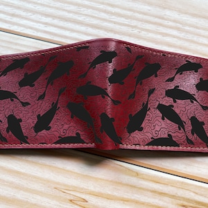 Cartera minimalista con diseño de pez koi, billetera de cuero plegable, regalo de cuero estilo japonés para papá, esposo, hermano