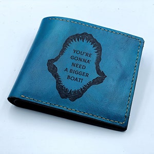 Cartera de cuero personalizada de Tiburón para hombre, ideas de regalos de películas de terror de Halloween para hombre, cartera personalizada para hombre, regalo de aniversario de cumpleaños para hombre