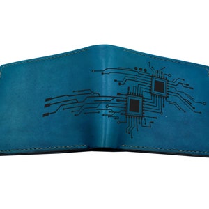 Chip Platine Zeichnung Kunst, elektronische Teile Stil Leder Brieftasche, Leder Geschenk für mechanische Männer, High-Tech-Kunst Weihnachtsgeschenk für ihn
