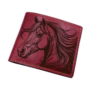 Horse leather wallet, Cowboy gift ideas, horse head drawing present, wild west style wallet, personalized wallet for dad, gift for him