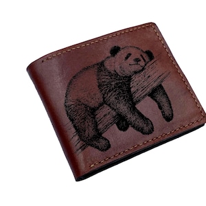 Lazy Panda Leather Wallet: Personalized Animal Pattern, Handmade