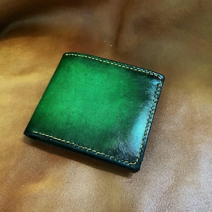 Cartera de cuero vegetal verde hecha a mano, regalo personalizado