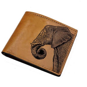 Portefeuille éléphant en cuir personnalisé, motif animalier, fait main