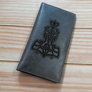 Personalized Leather Long Wallet: Norse Runes Celtic Design