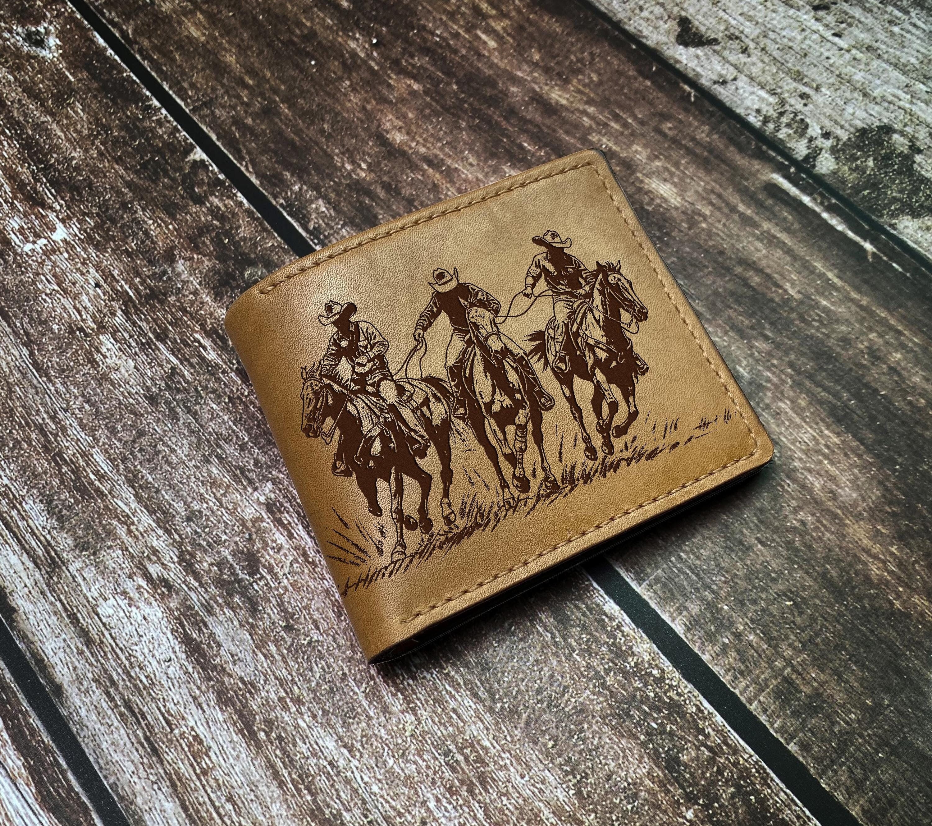 Cowboy leather handmade wallet, wild style bifold wallet, Wild west old school cowboy leather gift for dad, xmas gift ideas for boy
