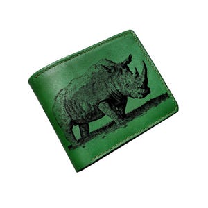 Handmade Leather Wallet, Rhino Engraved, Africa Animal Wallet