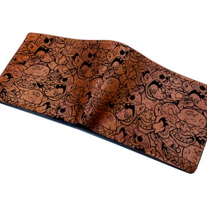 Cartera de cuero personalizada para hombre, regalo de Halloween para hombre, cartera de hombre zombie, regalo con patrón de dibujos animados, regalo de aniversario para novio