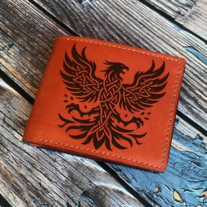 Carteira de couro de águia celta feita à mão, carteira de couro personalizada, presente para homens águia, presente de aniversário de águia viking para ele, carteira para o pai