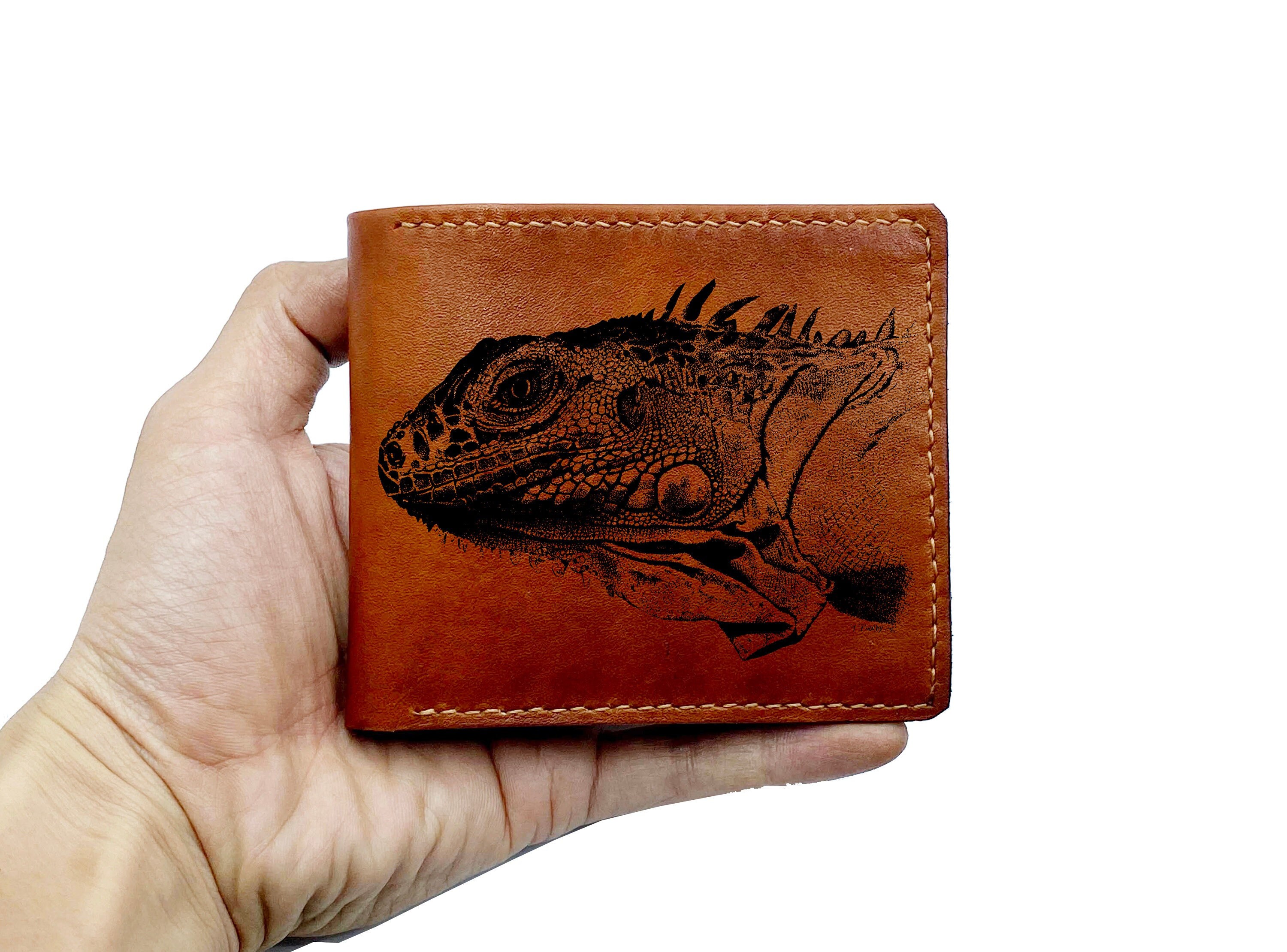 Genuine Leather Men's Wallet, Lizard Iguana Animal Pattern