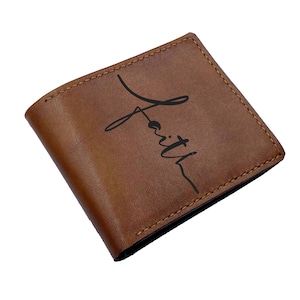 Cartera de cuero con cruz de acebo de fe, regalo cristiano de cuero personalizado, idea de regalo de cumpleaños para él, regalo con grabado de letrero religioso, cartera para papá