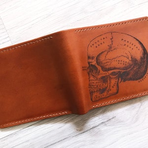 Personalisierte Leder Schädel Skelett Brieftasche, Anatomie Brieftasche für Männer, Weihnachtsgeschenk für ihn, Halloween Geschenk, RFID-blockierende Leder Herren Brieftasche