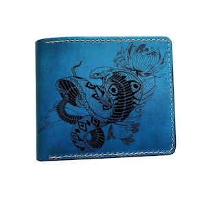 Personalisierte Leder Geldbörse, Schlangenblumen Design, handgemacht