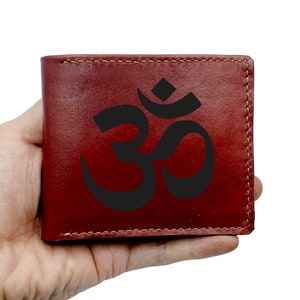 Personalisierte Buddhismus Leder Herren Geldbörse, altes Zeichen Geschenk für Männer, Om Symbole gravierte Brieftasche, Geschenk für Papa, Ehemann, Bruder