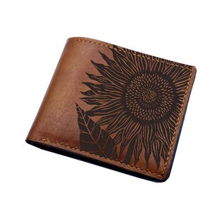 Sunflower Leather Wallet: Handmade Veg-Tan, Minimalist Art
