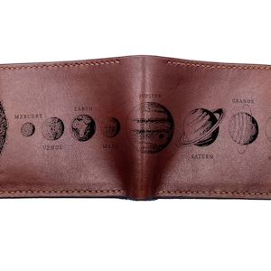 Solar system planets map wallet, astronomy pattern men wallet, mars venus jupiter planet, anniversary gift for traveler boyfriend father