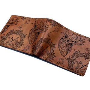 Benutzerdefinierte Steampunk Herz Muster Männer Brieftasche, Leder handgemachte Brieftasche, mechanische Brieftasche im Herz Stil für ihn, Geburtstagsgeschenk für Freund
